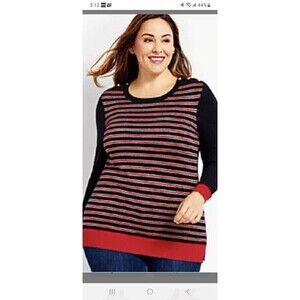Talbots metallic striped sweater 2X plus gold button trim navy red nautical